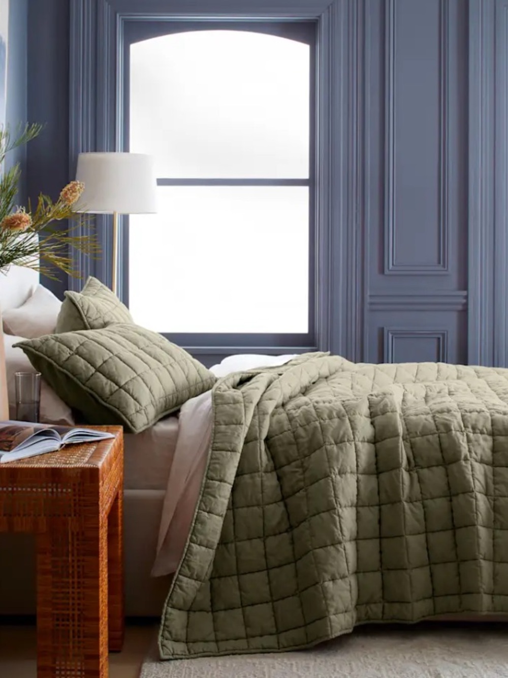 Quince European Linen Box Quilt Dusty Olive King/Cal King